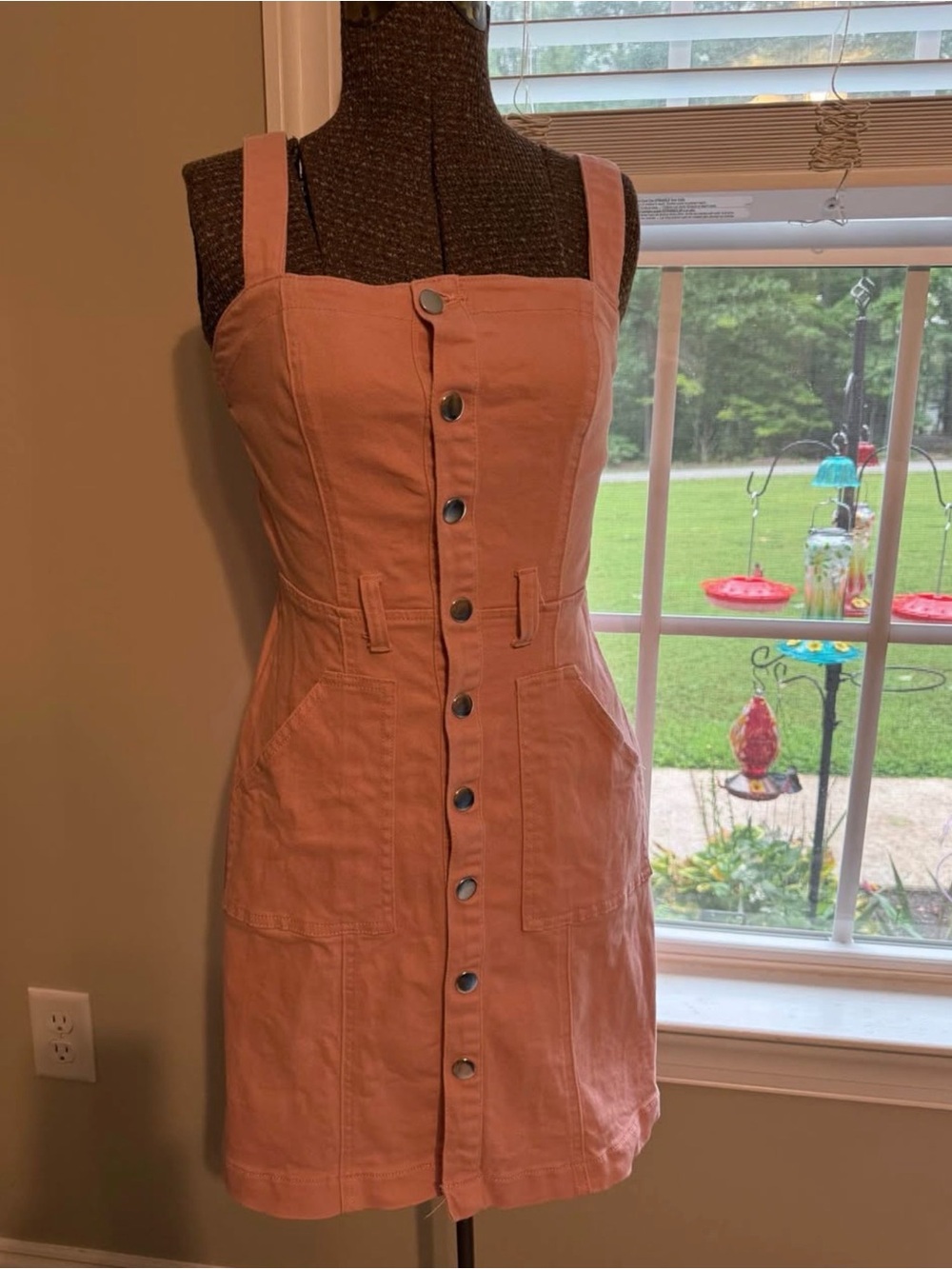 Allegra K Coral Pink Button-Front Mini Dress